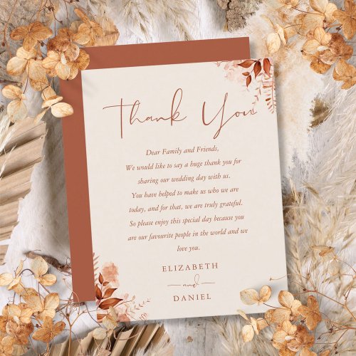 Rustic Floral Thank You Wedding Place Card