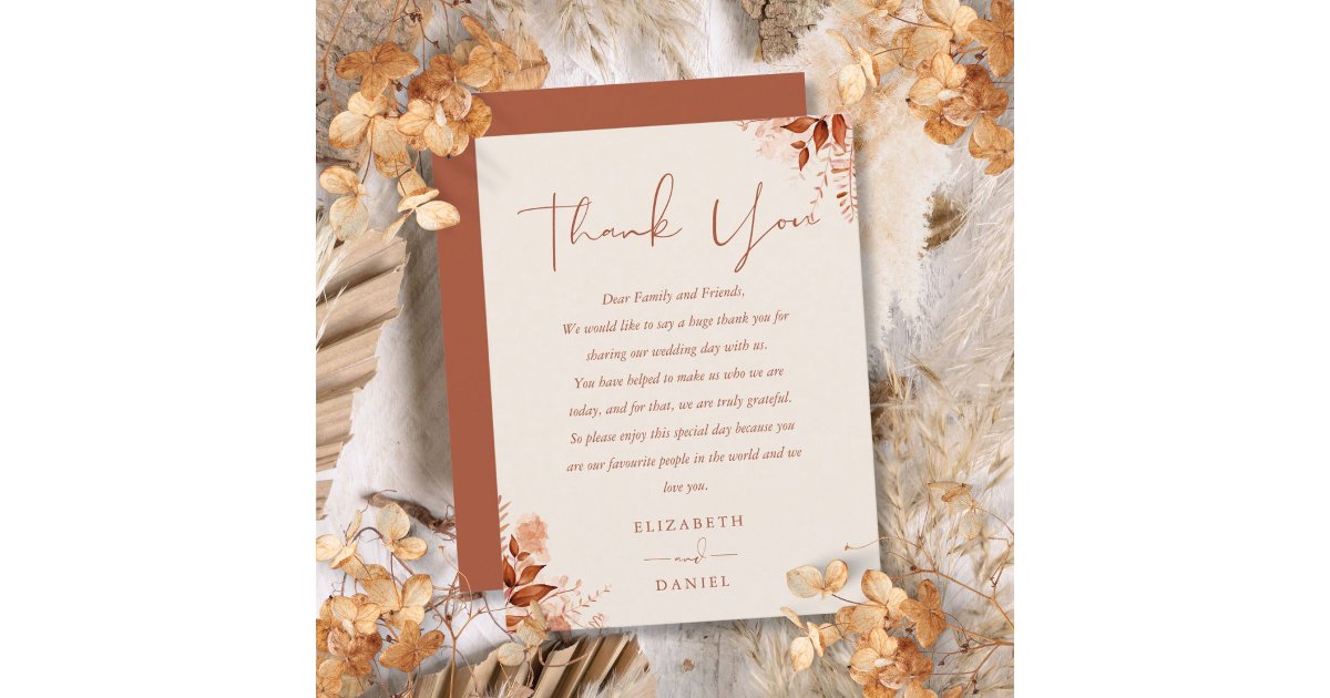 Rustic Floral Thank You Wedding Place Card | Zazzle
