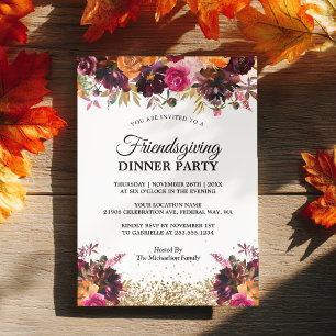 Rustic Floral Thanksgiving Dinner Party Invitation