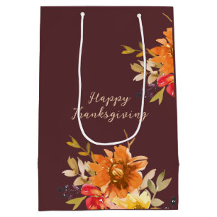 Rustic Floral Thanksgiving  Medium Gift Bag