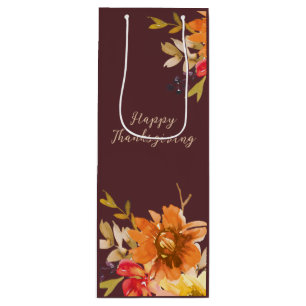 Rustic Floral Thanksgiving Wine Gift Bag