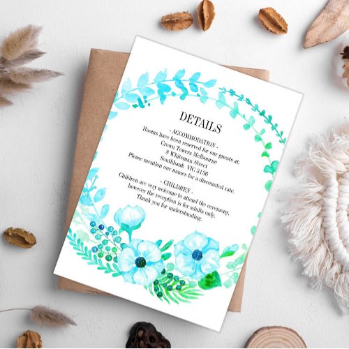 Rustic Floral Turquoise Wedding Wreath Enclosure Card