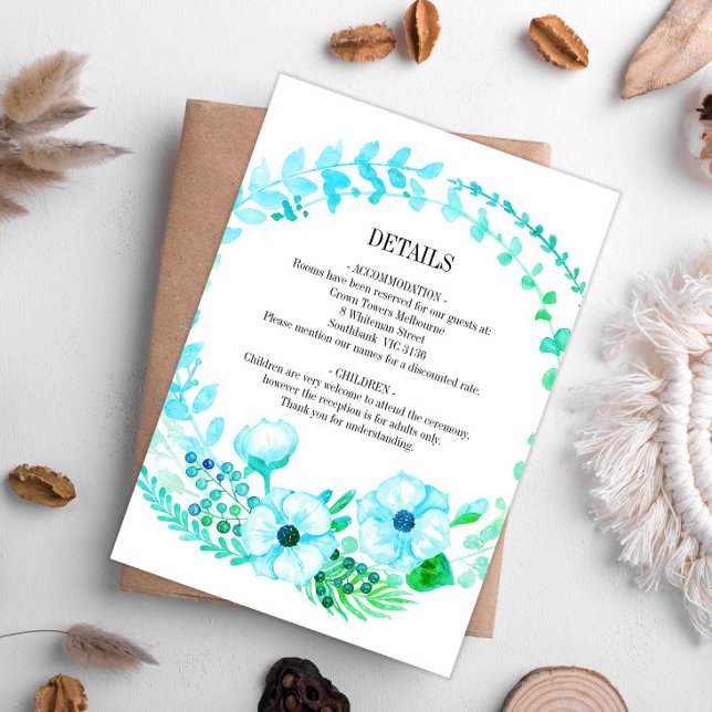 Rustic Floral Turquoise Wedding Wreath Enclosure Card (Creator Uploaded)