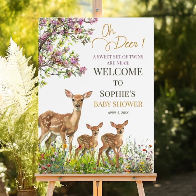 Rustic Floral Twin Deer Baby Shower Welcome Foam Board (Creator Uploaded)