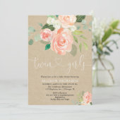 Rustic floral twin girls kraft baby shower invitation (Standing Front)