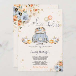 Rustic Floral Twin Pumpkin Drive By Baby Shower Invitation