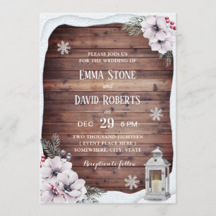 Rustic Floral Vintage Lantern Winter Wedding Invitation