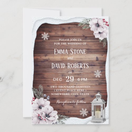 Rustic Floral Vintage Lantern Winter Wedding Invitation