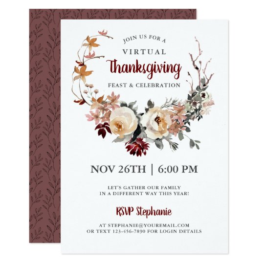 Rustic Floral Virtual Thanksgiving Dinner Invitation | Zazzle.com