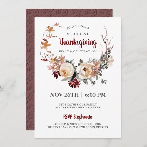 Rustic Floral Virtual Thanksgiving Dinner Invitation