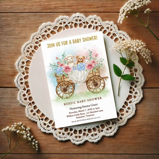 Rustic Floral Wagon Baby Shower Invitation (Creator Uploaded)