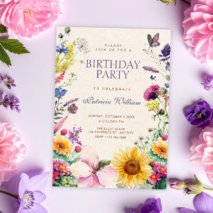 Rustic floral watercolor birthday invitation