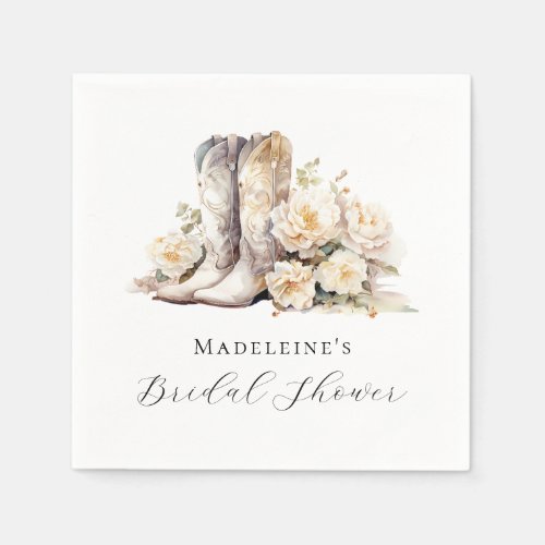 Rustic Floral Watercolor Boots Bridal Shower Napkins