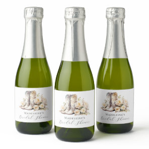Rustic Floral Watercolor Boots Bridal Shower Sparkling Wine Label