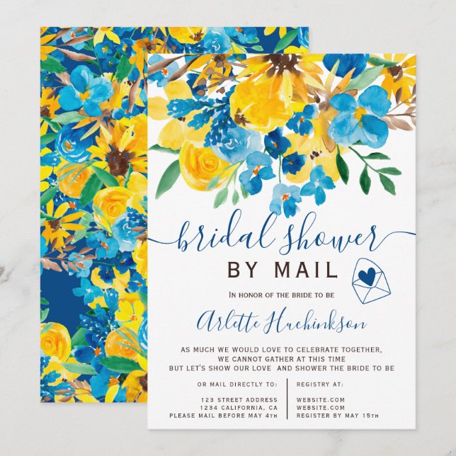 Rustic floral watercolor bridal shower by mail invitation (Front/Back)