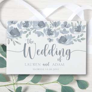 Rustic Floral Watercolor Dusty Blue Wedding Guest Book