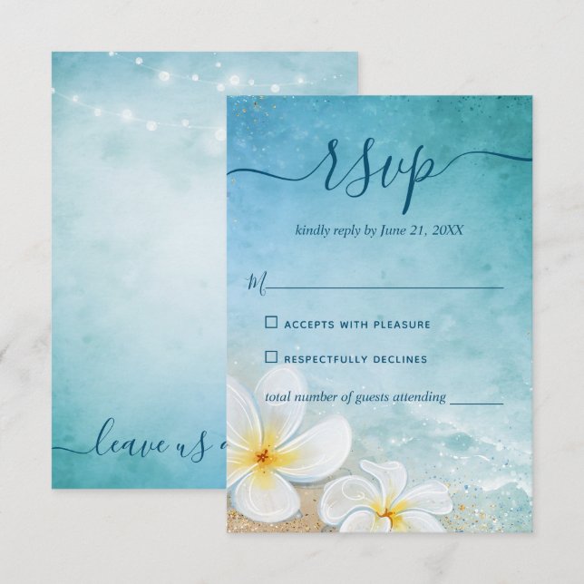 Rustic Floral Watercolor Elegant Beach Wedding RSVP Card (Front/Back)