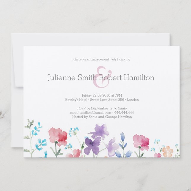 Rustic Floral Watercolor Engagement Party Invitation (Front)