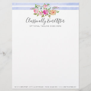Rustic Floral Watercolor Modern Stripe Shabby Chic Letterhead