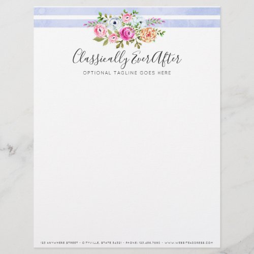 Rustic Floral Watercolor Modern Stripe Shabby Chic Letterhead