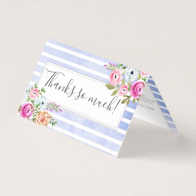 Rustic Floral Watercolor Modern Stripe Thank You (Front)