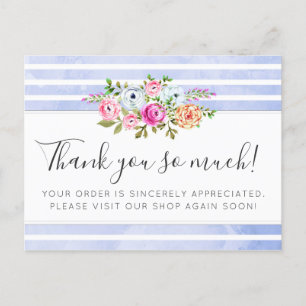 Rustic Floral Watercolor Modern Stripe Thank You Postcard
