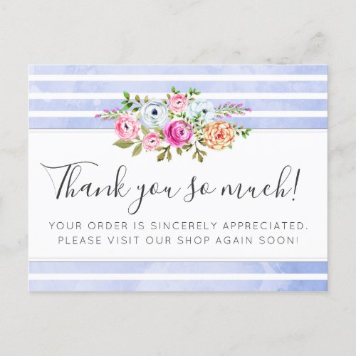 Rustic Floral Watercolor Modern Stripe Thank You Postcard