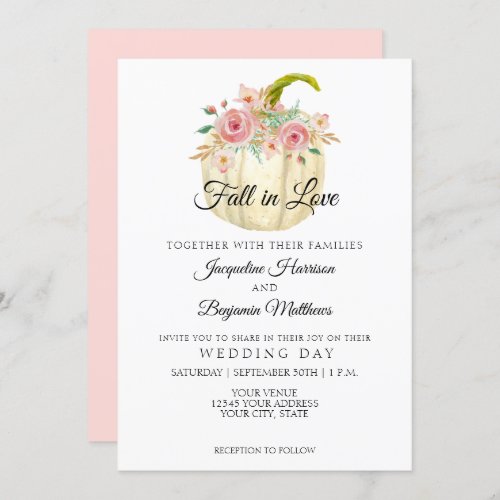 Rustic Floral Watercolor Pumpkin Blush Rose Gold Invitation