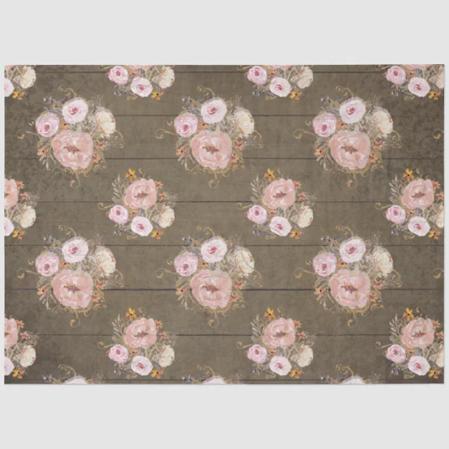 Rustic Floral Watercolor Script Ephemera Decoupage Tissue Paper | Zazzle