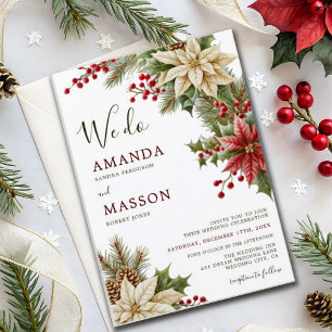 Rustic Floral Watercolor Snow Botanical Wedding Invitation