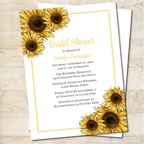 Rustic Floral Watercolor Sunflower Bridal Shower Invitation