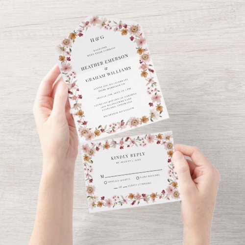 Rustic Floral Wedding All In One Invitation