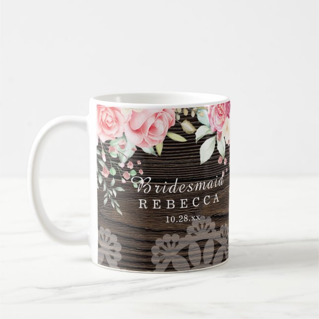 Rustic Floral Wedding Bridesmaid Coffee Mug (Left)