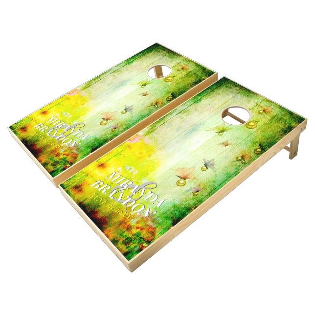Rustic Floral Wedding Cornhole Set (Angled)
