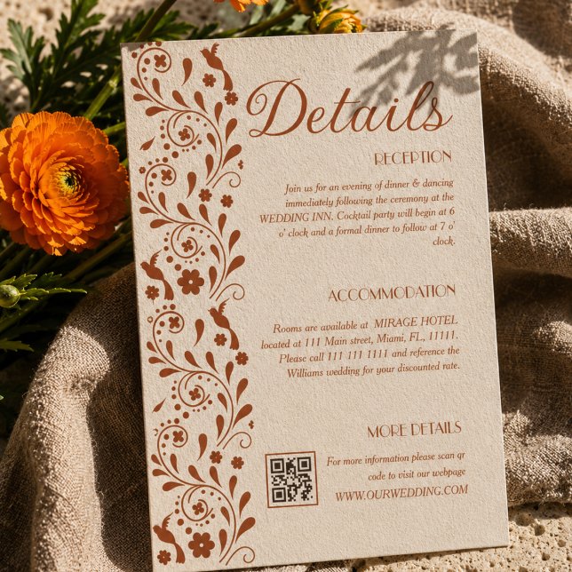 Rustic Floral Wedding Details QR code Enclosure Card (Creator Uploaded)