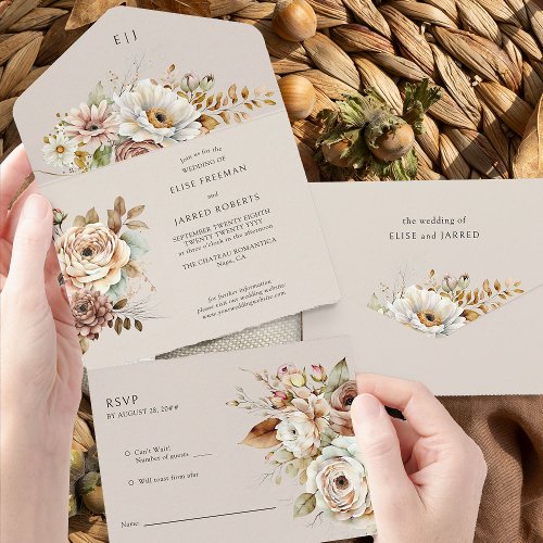Rustic Floral Wedding Fall Country Flowers All In One Invitation