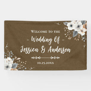 Rustic Floral Wedding Faux Kraft Paper Texture Banner