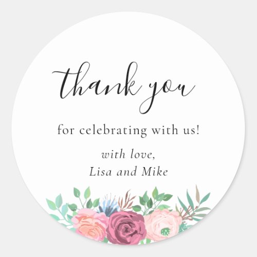 Rustic Floral Wedding Favor Thank You Classic Round Sticker