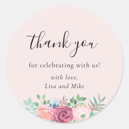 Rustic Floral Wedding Favor Thank You Classic Round Sticker