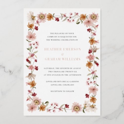 Rustic Floral Wedding Foil Invitation