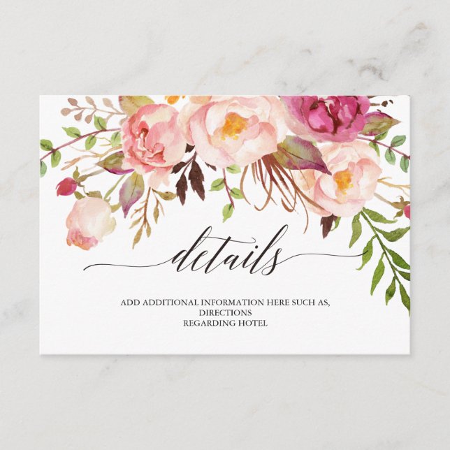 Rustic Floral Wedding Information/Details 2-Side-3 Enclosure Card (Front)