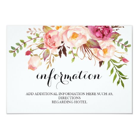 Rustic Floral Wedding Information/Details 2-Side Card