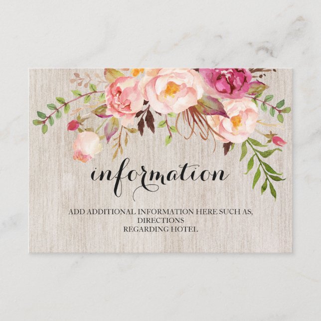 Rustic Floral Wedding Information/Details 2-Side Enclosure Card (Front)