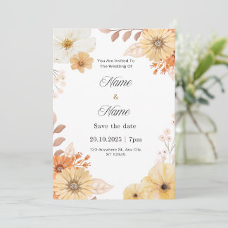 Rustic floral wedding invitation