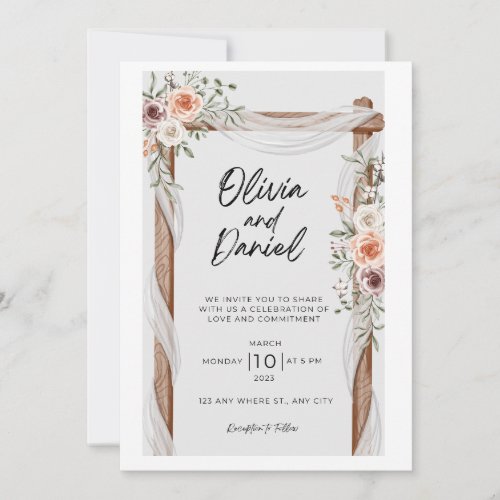 Rustic floral wedding invitation 