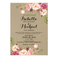 Rustic Floral Wedding Invitation/kraftpaperprintbg Card