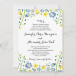 Rustic Floral Wedding Invitation Navy Yellow at Zazzle