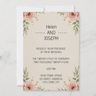 Rustic Floral Wedding Invitation Suite Dusty Rose