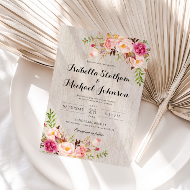 Rustic Floral Wedding Invitation/Watercolor bg-2 Invitation (Creator Uploaded)
