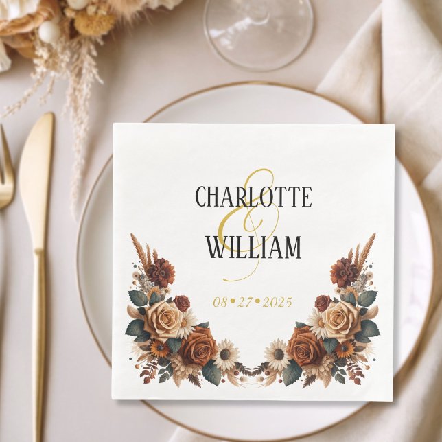 Rustic Floral Wedding Paper Dinner Napkins (Rustic Floral Wedding Paper Dinner Napkins)